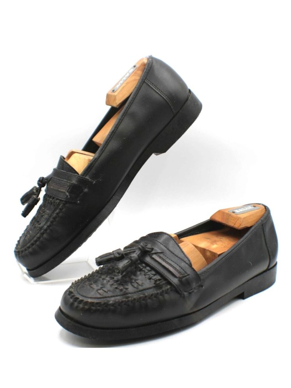 Black Faux Leather Tassel Loafers Flex Comfort Mens Dress Shoes Slip-On Size 9W